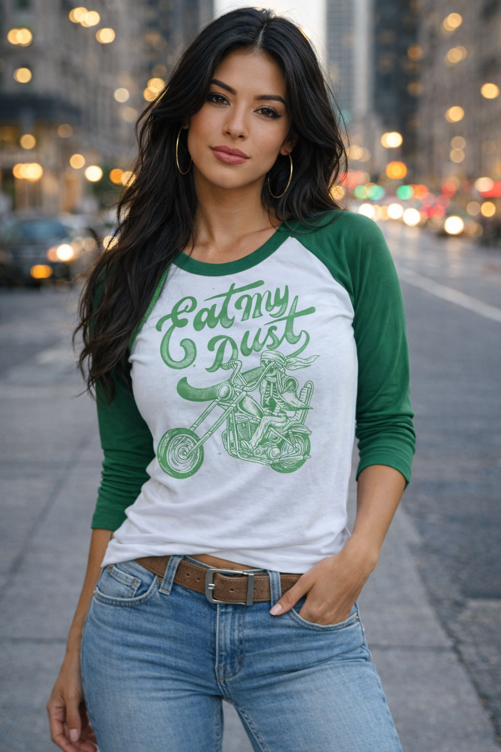 Eat My Dust Womens 3/4 Sleeve Fitted Raglan Top