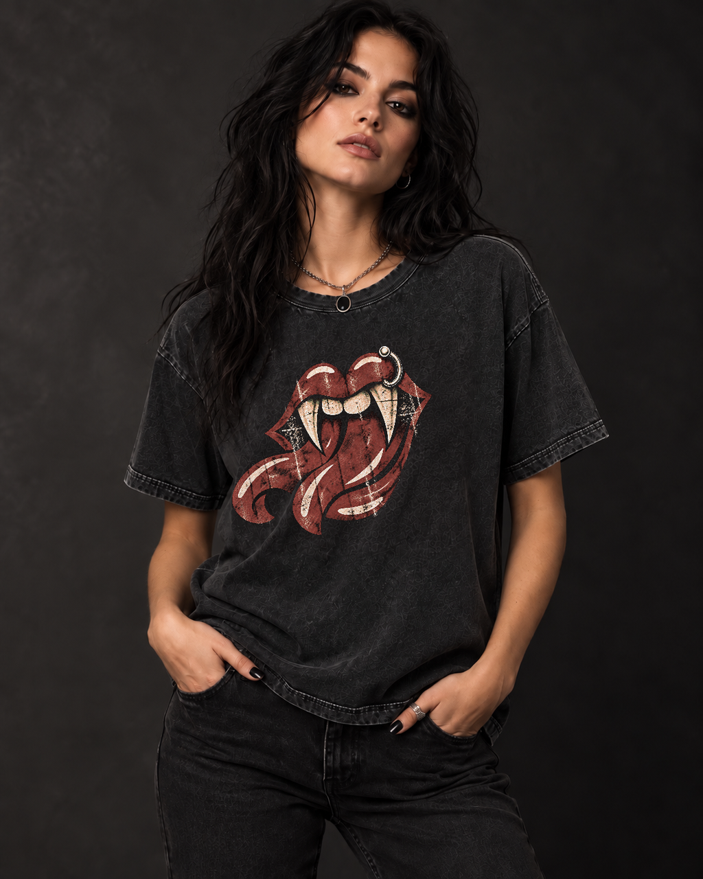 VULGATI Women's "Lethal Lips" Faded Tee