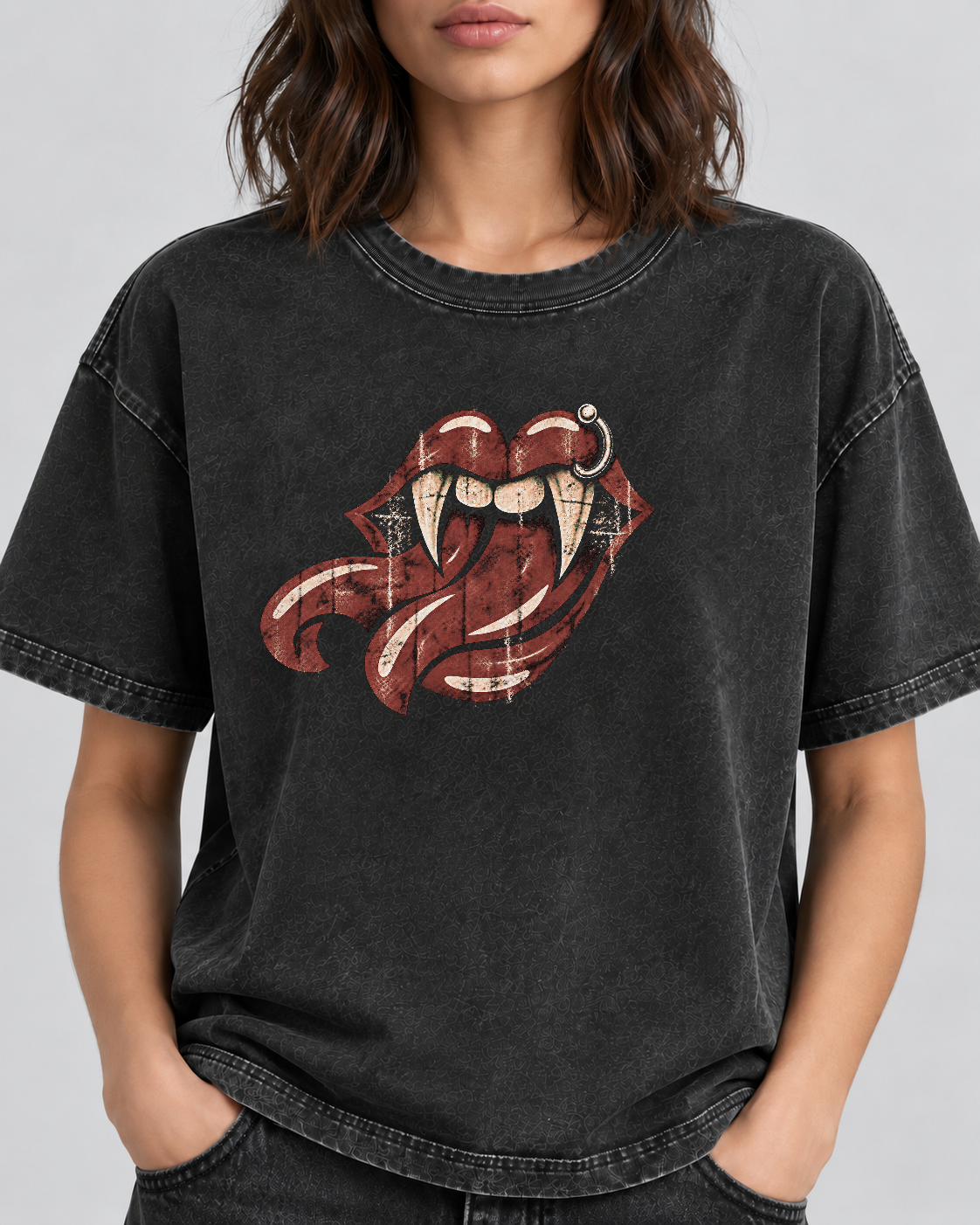 VULGATI Women's "Lethal Lips" Faded Tee