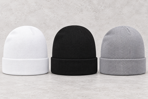 BASIX cuffed beanies in White, Black and Grey