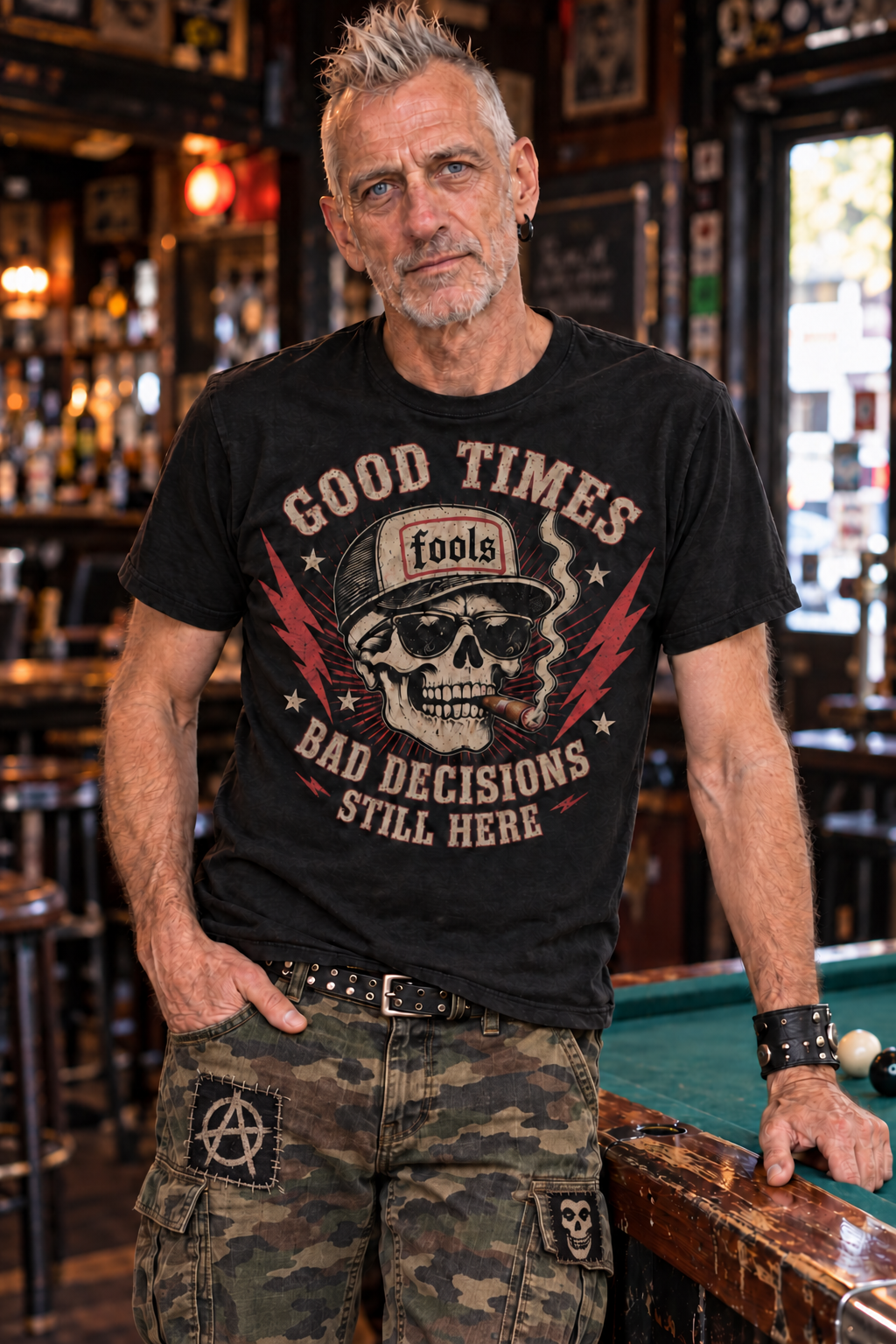 FOOLS Men’s “Still Here” Tee — model lifestyle view