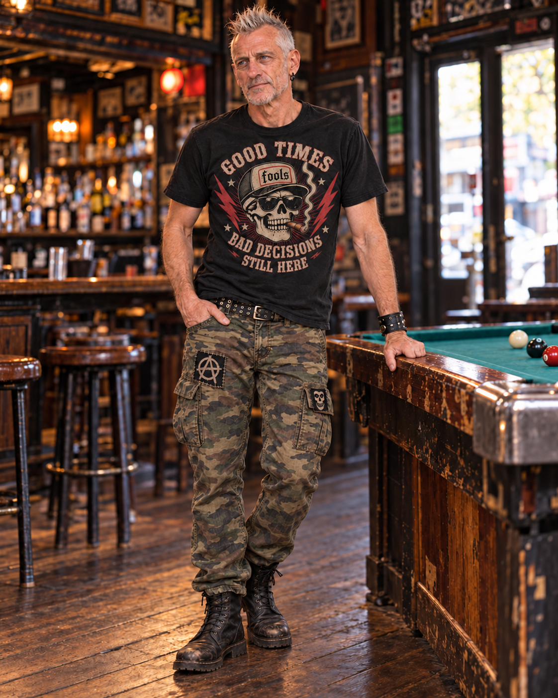 FOOLS Men’s “Still Here” Tee — model lifestyle view