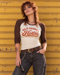 FOOLS Old School Hottie raglan in Creme / Brown with vintage rust artwork
