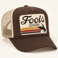 FOOLS Rodeo brown and beige Otto 39-165 foam-front trucker hat, three-quarter studio view.