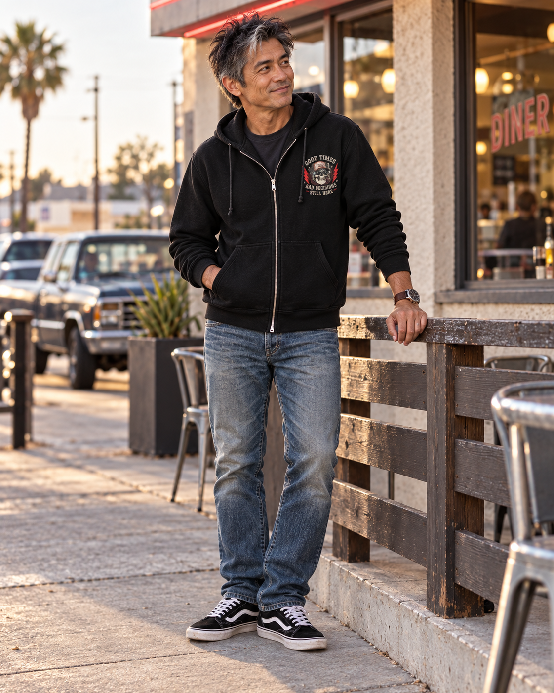 FOOLS Heavyweight “Still Here” Hoodie — model lifestyle view