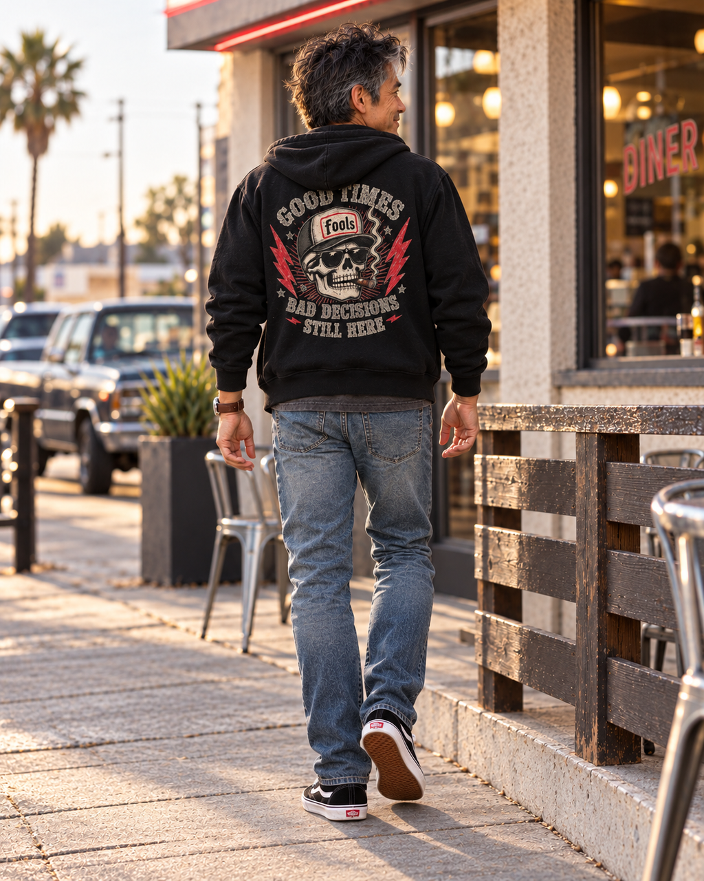 FOOLS Heavyweight “Still Here” Hoodie — back view