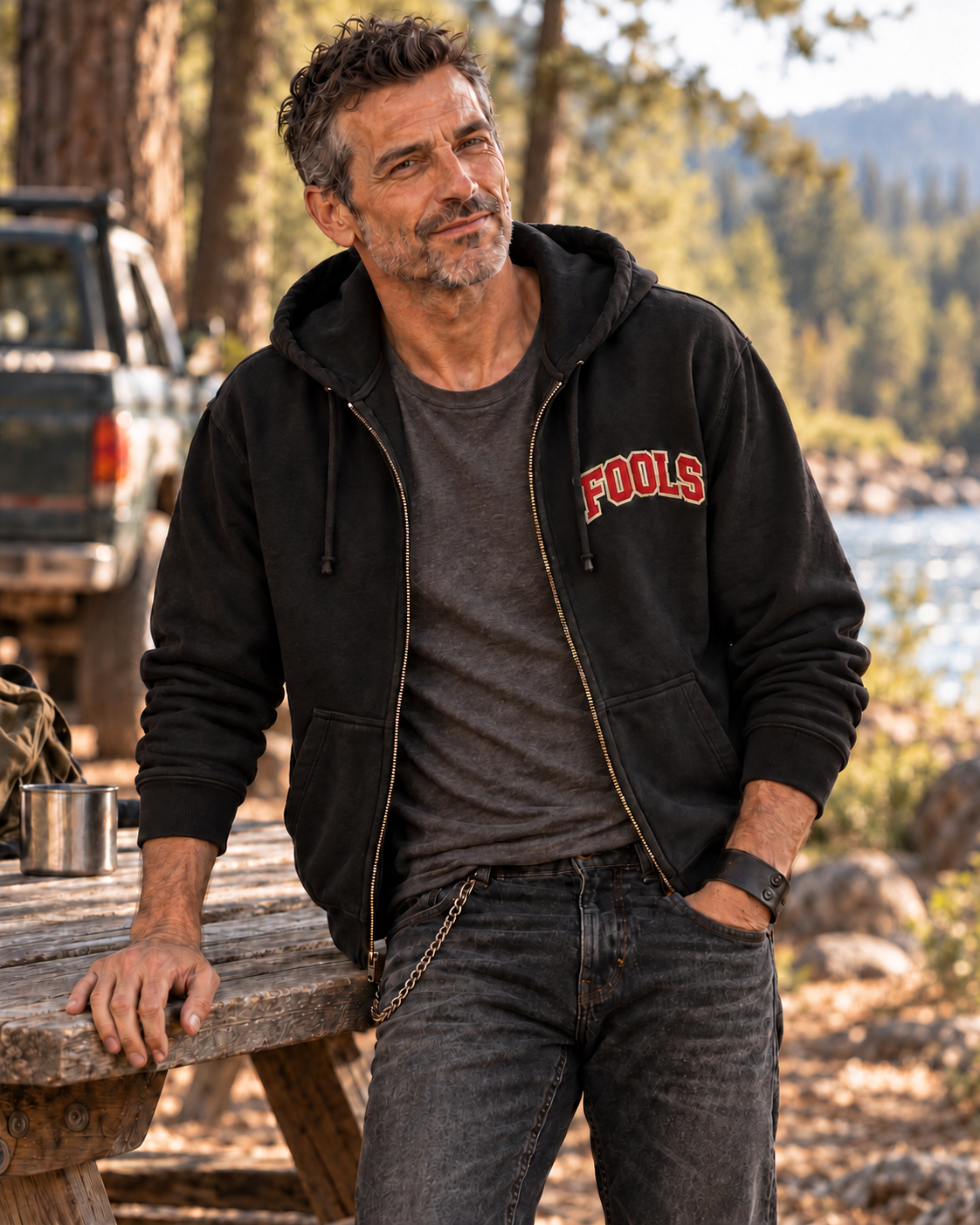 FOOLS Heavyweight Varsity Hoodie — model lifestyle view